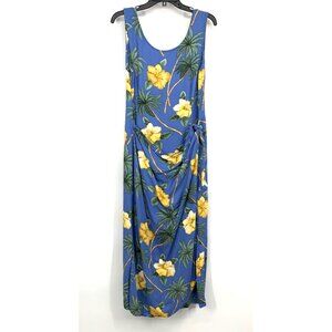 Caribbean Joe Dress Blue Floral Midi Tie Waist Wrap Sleeveless